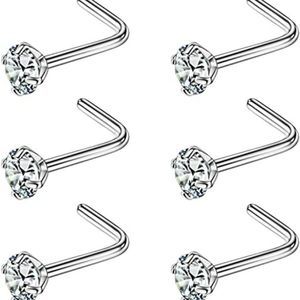 FANSING 6PCS Surgical Steel/Titanium Nose Studs for Women Nostril Piercing